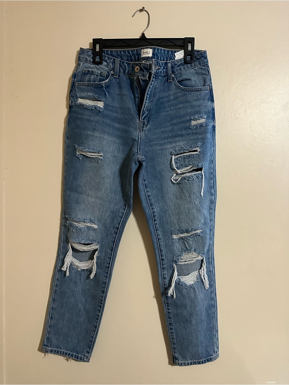 Distressed Boyfriend Jeans for Women — Blue Ripped Denim
